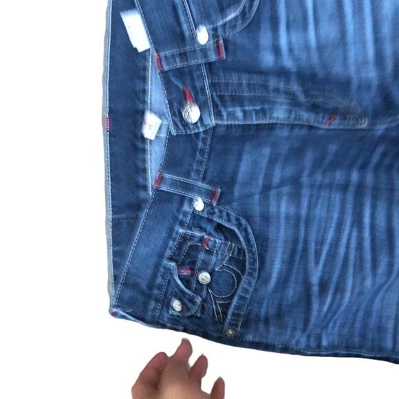 TRUE Religion Jeans Size 34 STRAIGHT FLAP NATURAL RED HORSESHOE Blue - Picture 8 of 10